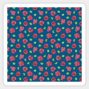 Poppies flowers and seeds pattern - Blue Sticker